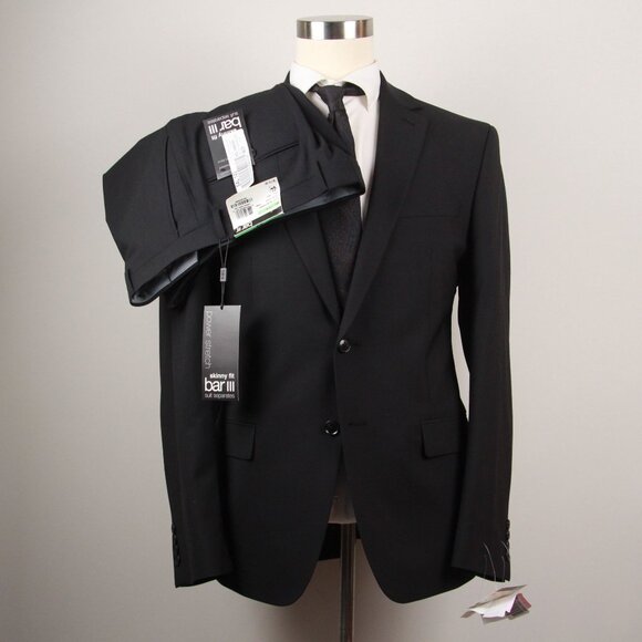 44R Bar III Mens 2pc Suit Jacket Skinny Fit Pants 34Wx30L Wool Blend E04434 - Picture 1 of 5